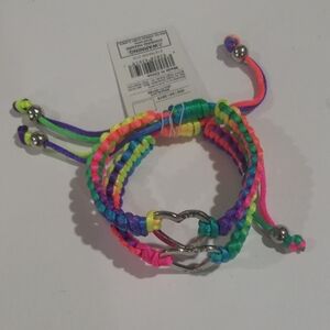 Set of 2 BFF Silver tone Heart Rainbow Friendship Adjustable Bracelets for Kids